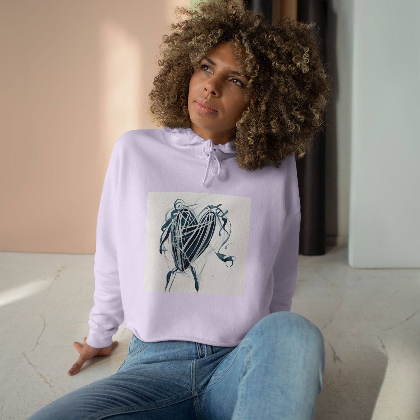 Cropped Hoodie — Abstract Blue Heart Brushstroke Design