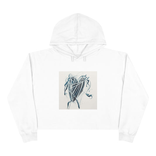 Cropped Hoodie — Abstract Blue Heart Brushstroke Design