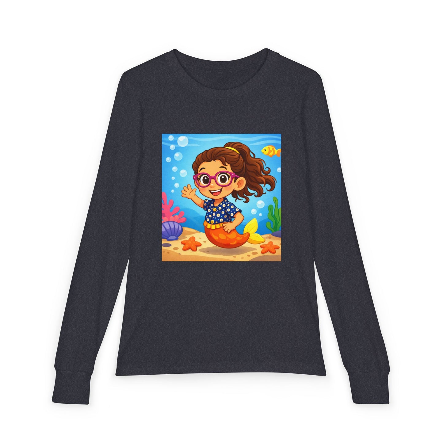 Kids Mermaid Tee — Cute Girl Mermaid Long Sleeve Shirt for Playtime & Beach