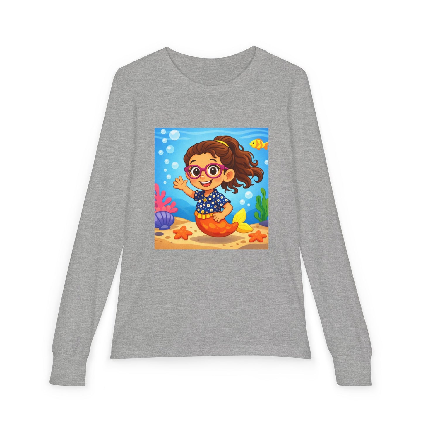 Kids Mermaid Tee — Cute Girl Mermaid Long Sleeve Shirt for Playtime & Beach