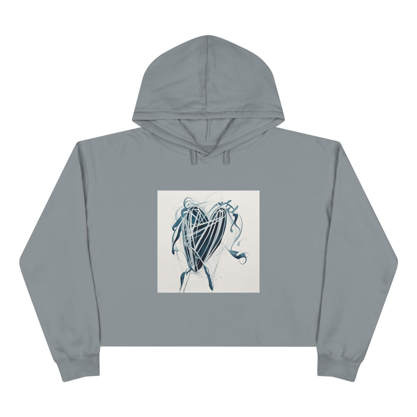 Cropped Hoodie — Abstract Blue Heart Brushstroke Design