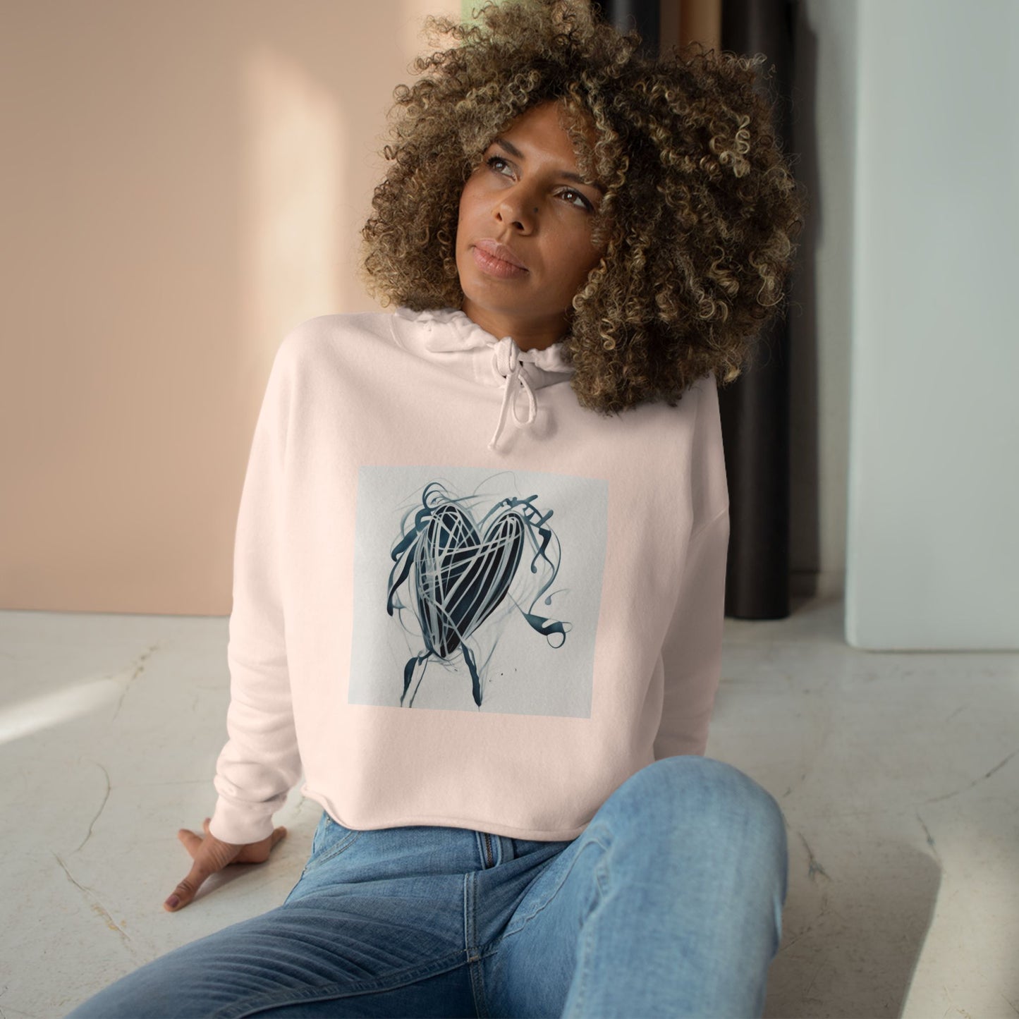 Cropped Hoodie — Abstract Blue Heart Brushstroke Design