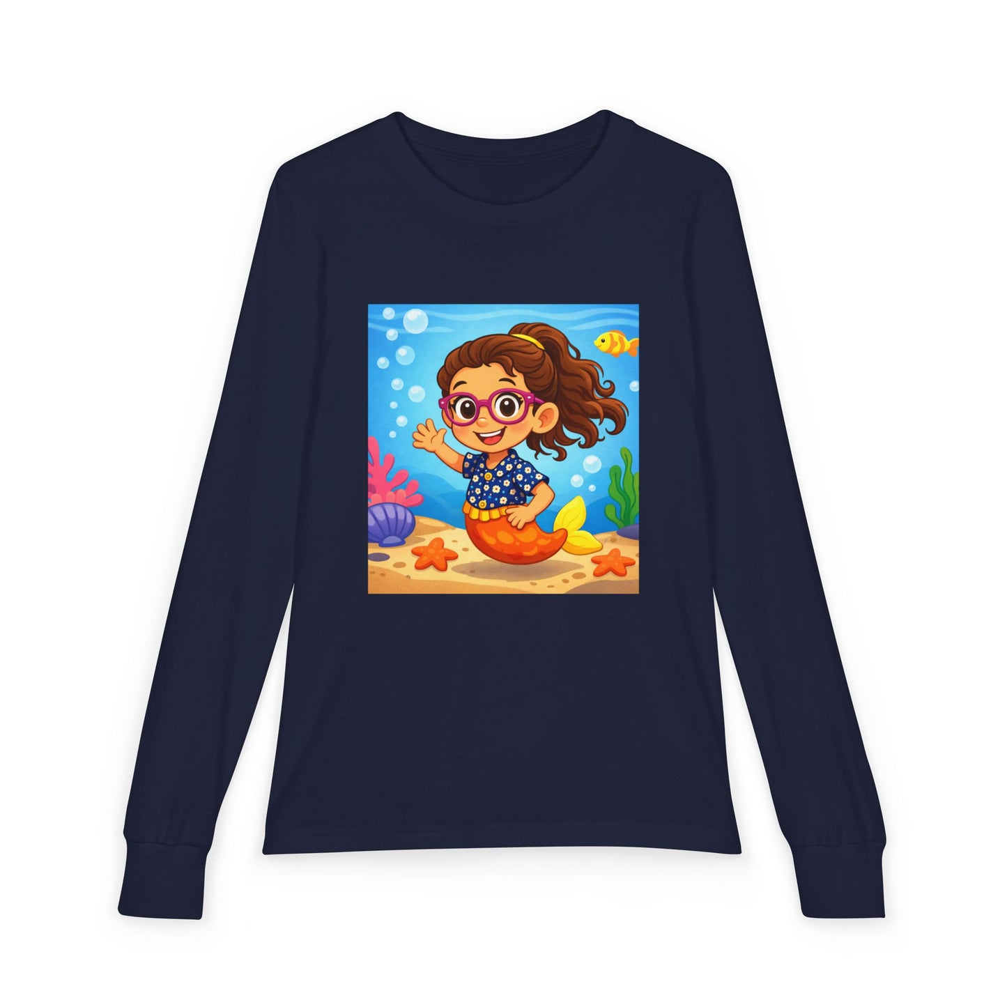 Kids Mermaid Tee — Cute Girl Mermaid Long Sleeve Shirt for Playtime & Beach