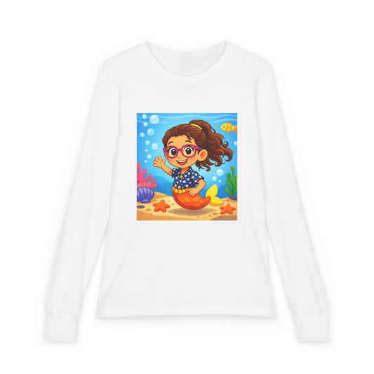 Kids Mermaid Tee — Cute Girl Mermaid Long Sleeve Shirt for Playtime & Beach