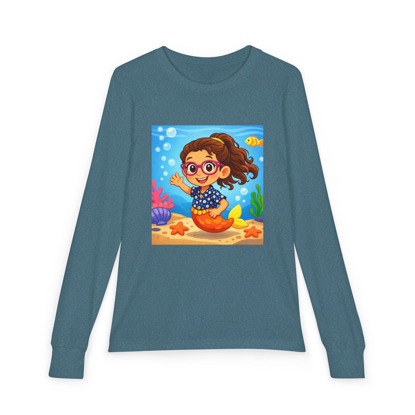 Kids Mermaid Tee — Cute Girl Mermaid Long Sleeve Shirt for Playtime & Beach