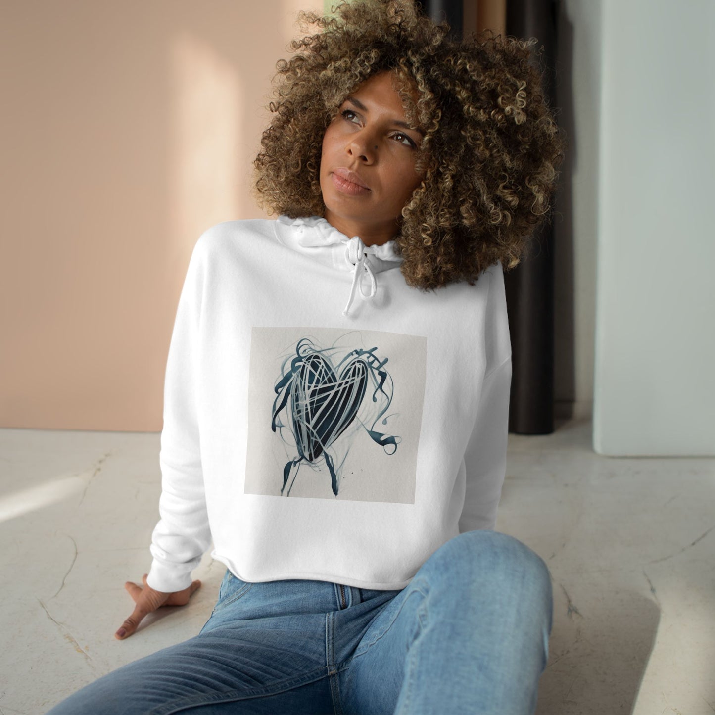 Cropped Hoodie — Abstract Blue Heart Brushstroke Design